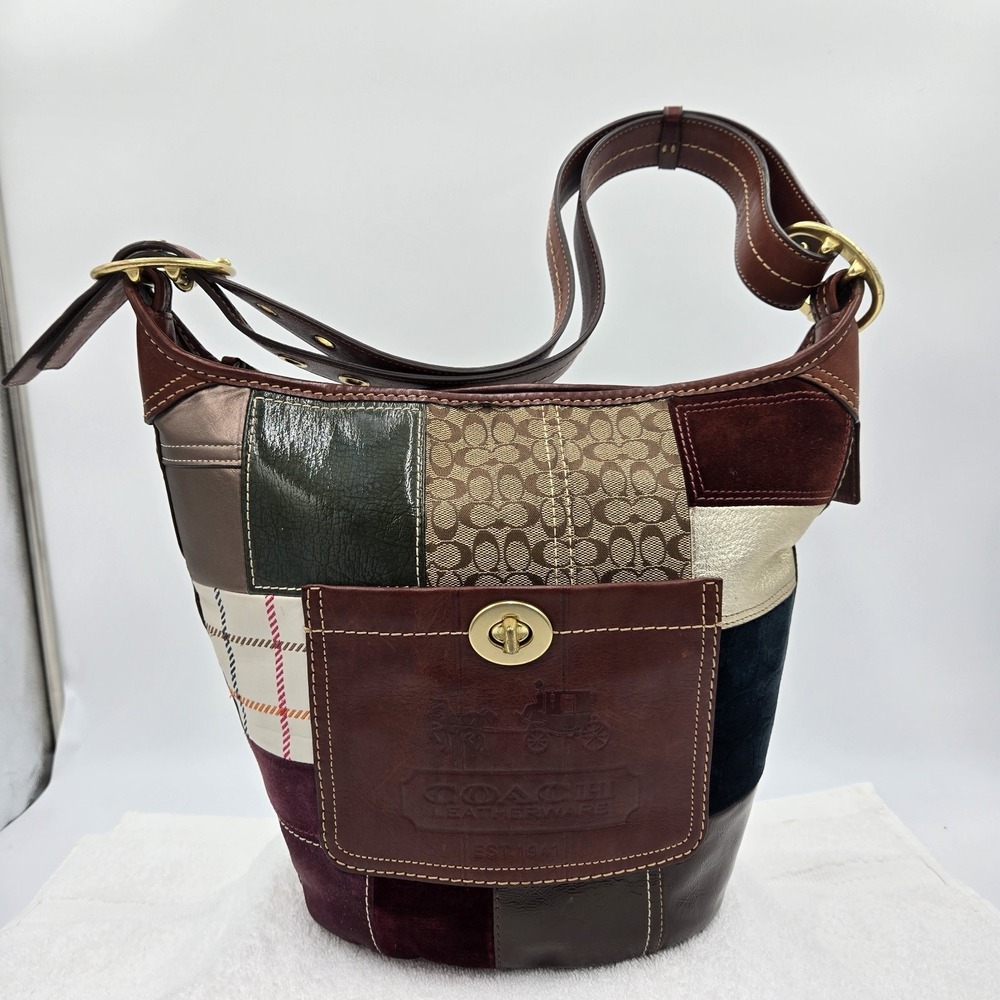 Vtg Coach Bleecker Legacy Holiday Patchwork Duffle Crossbody Shoulder Bag Purse - Picture 1 of 16